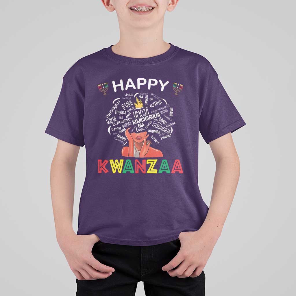 Happy Kwanzaa T Shirt For Kid African American Afro Queen Nguzo Saba - Wonder Print Shop