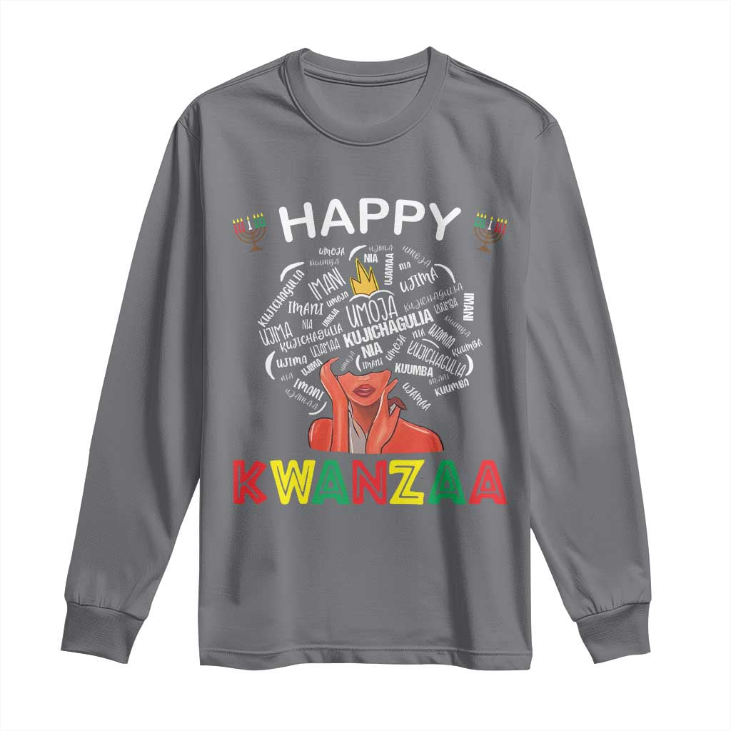Happy Kwanzaa Long Sleeve Shirt African American Afro Queen Nguzo Saba - Wonder Print Shop