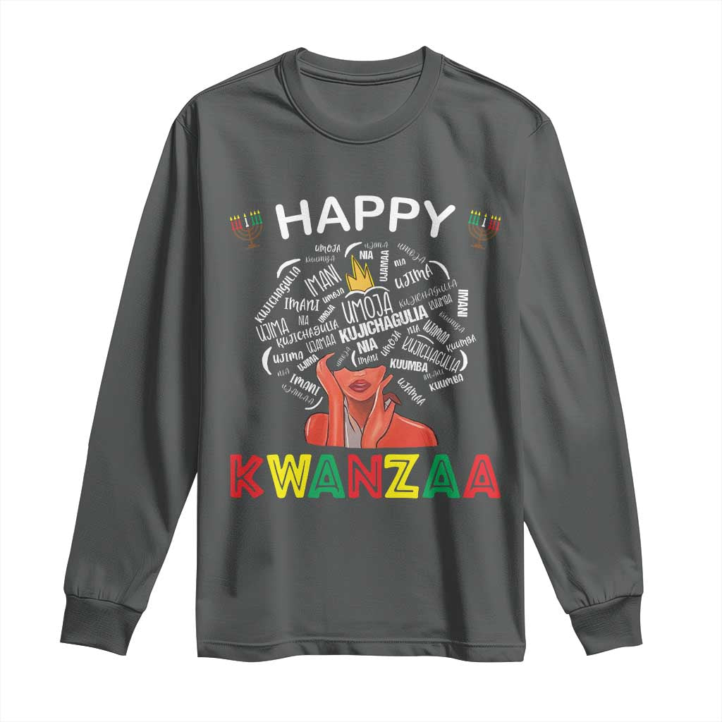 Happy Kwanzaa Long Sleeve Shirt African American Afro Queen Nguzo Saba - Wonder Print Shop