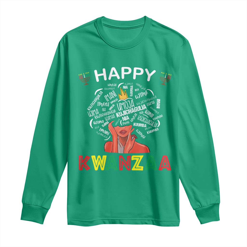 Happy Kwanzaa Long Sleeve Shirt African American Afro Queen Nguzo Saba - Wonder Print Shop