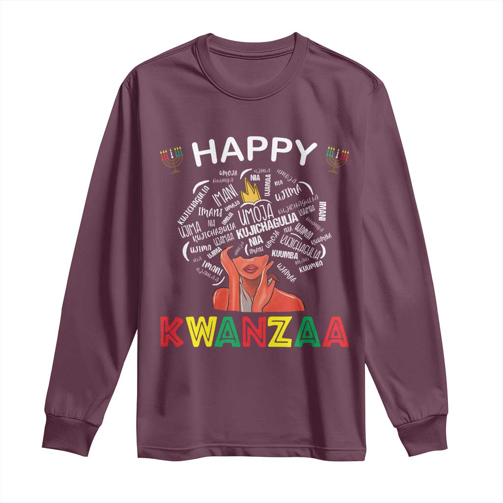 Happy Kwanzaa Long Sleeve Shirt African American Afro Queen Nguzo Saba - Wonder Print Shop