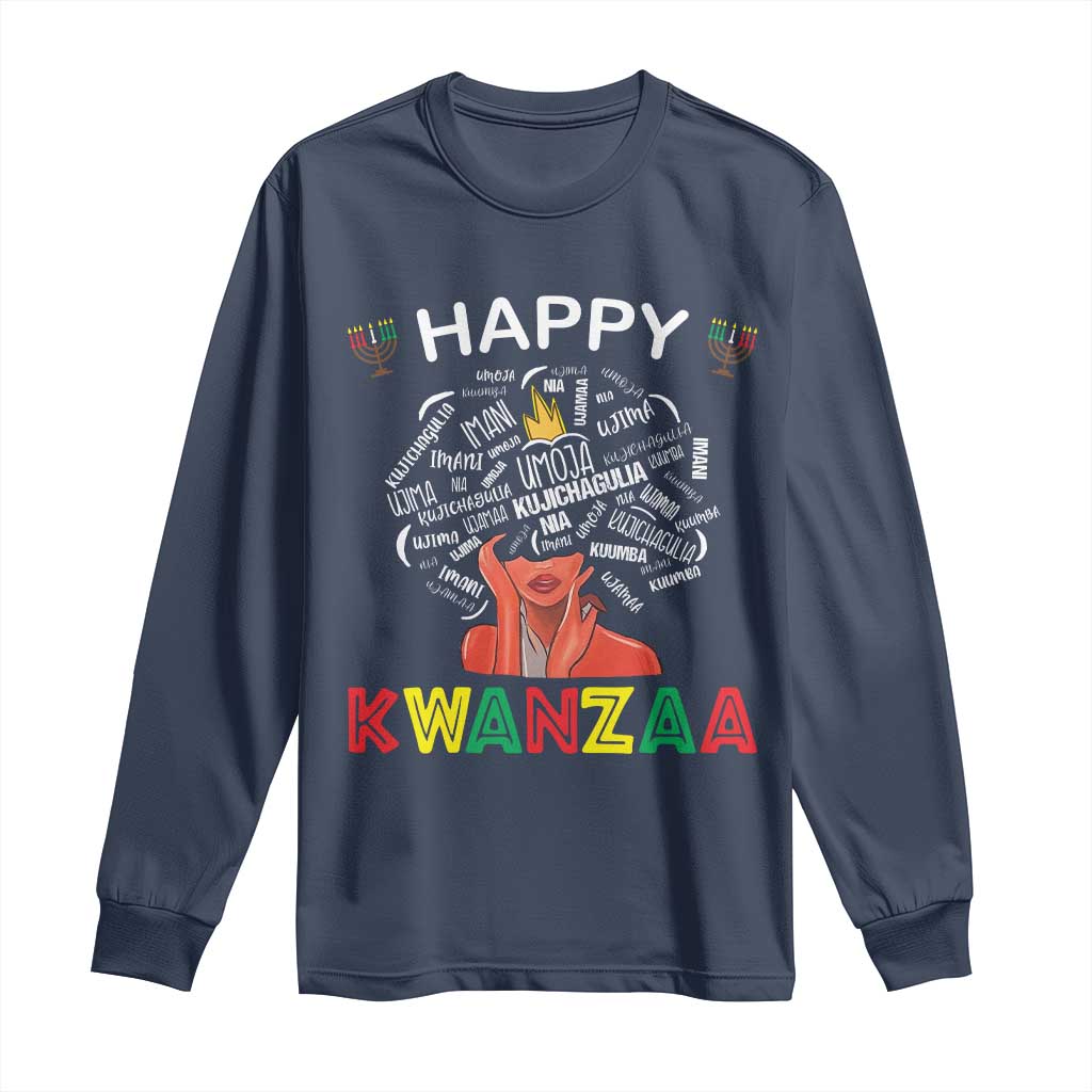 Happy Kwanzaa Long Sleeve Shirt African American Afro Queen Nguzo Saba - Wonder Print Shop