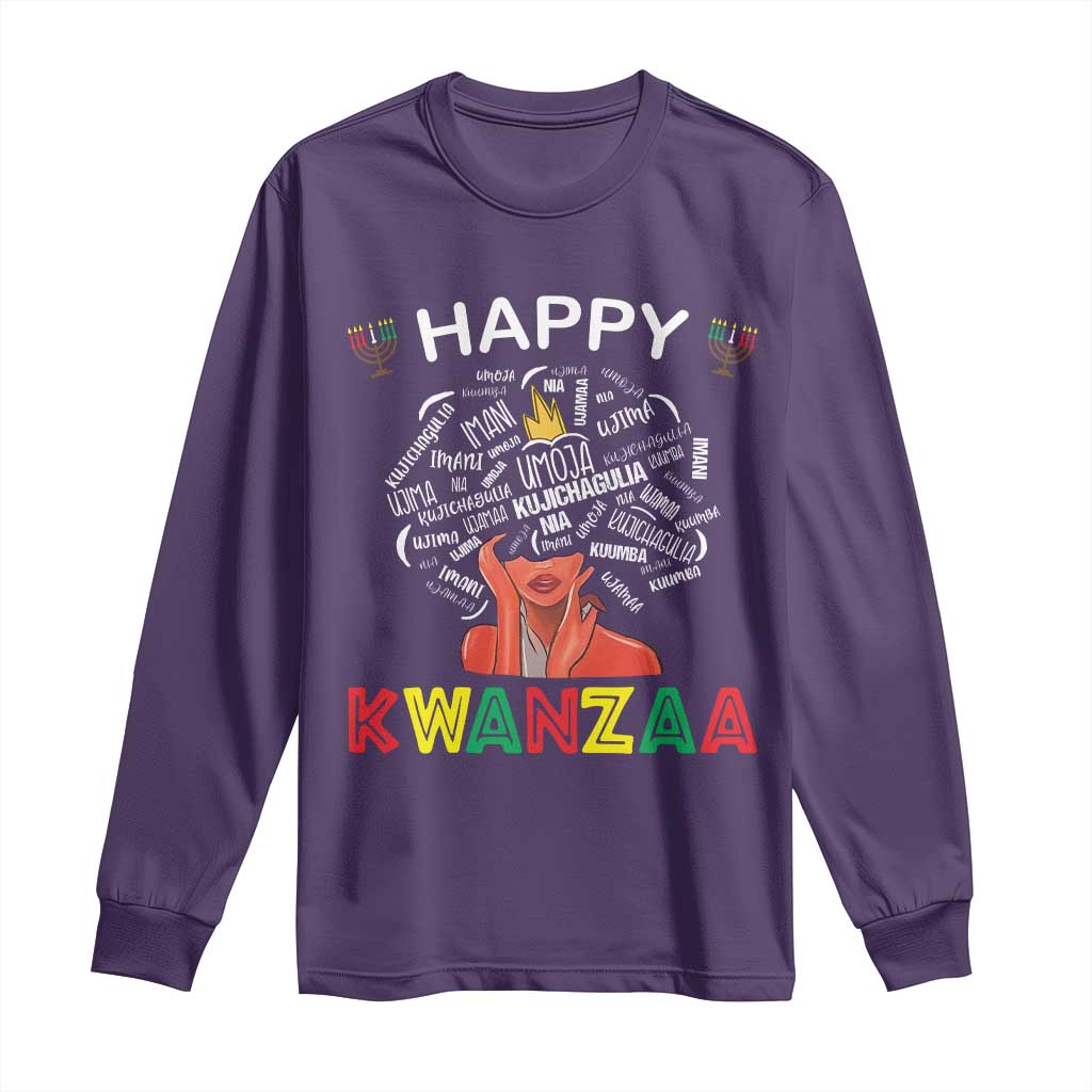 Happy Kwanzaa Long Sleeve Shirt African American Afro Queen Nguzo Saba - Wonder Print Shop