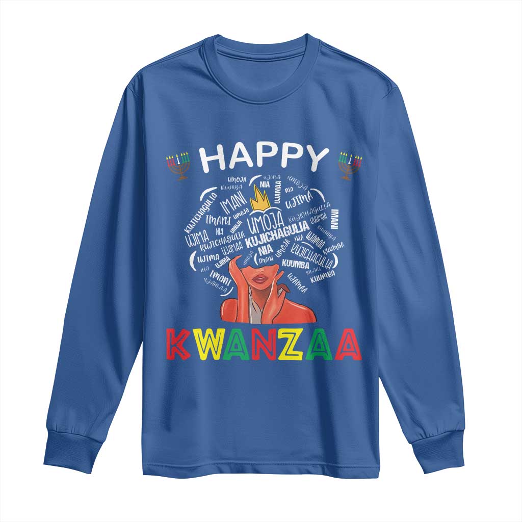 Happy Kwanzaa Long Sleeve Shirt African American Afro Queen Nguzo Saba - Wonder Print Shop