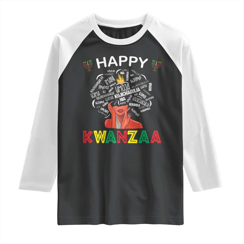Happy Kwanzaa Raglan Shirt African American Afro Queen Nguzo Saba - Wonder Print Shop