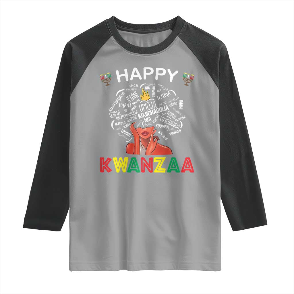 Happy Kwanzaa Raglan Shirt African American Afro Queen Nguzo Saba - Wonder Print Shop