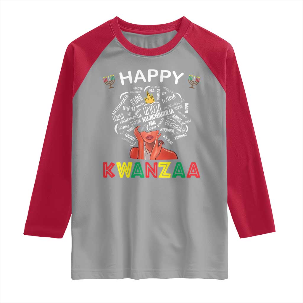 Happy Kwanzaa Raglan Shirt African American Afro Queen Nguzo Saba - Wonder Print Shop