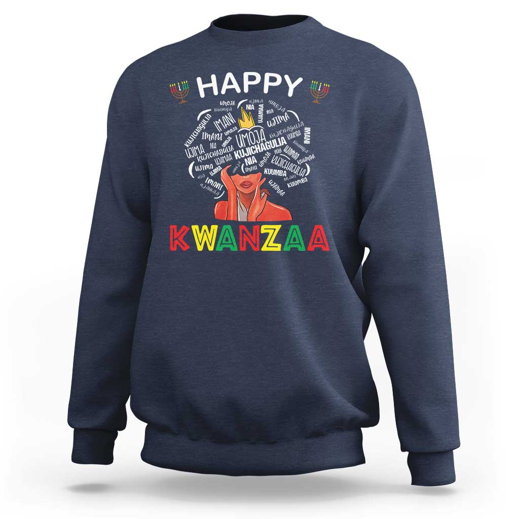 Happy Kwanzaa Sweatshirt African American Afro Queen Nguzo Saba - Wonder Print Shop