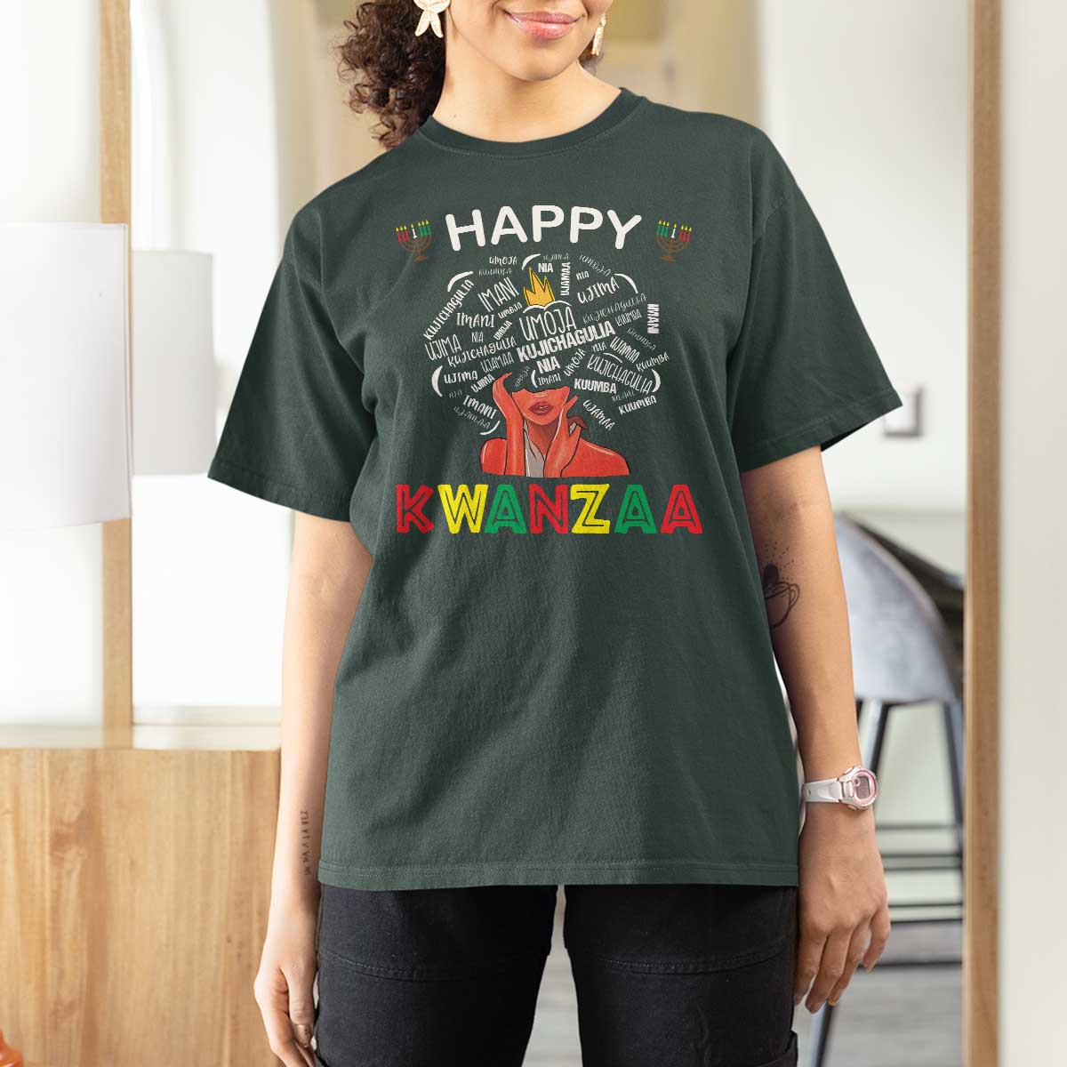 Happy Kwanzaa T Shirt For Women African American Afro Queen Nguzo Saba - Wonder Print Shop