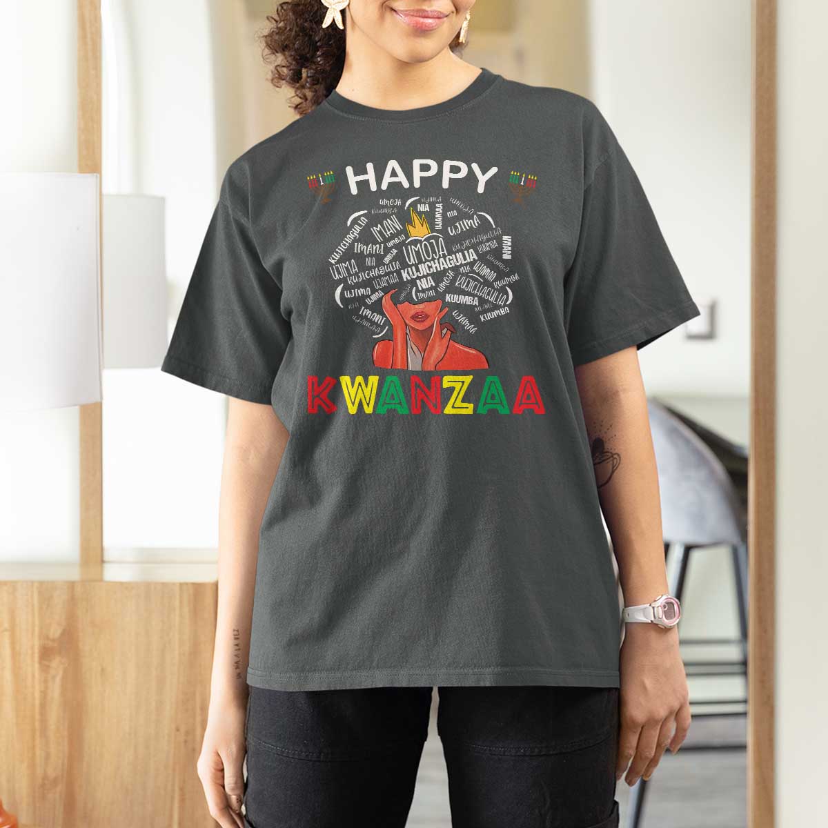 Happy Kwanzaa T Shirt For Women African American Afro Queen Nguzo Saba - Wonder Print Shop