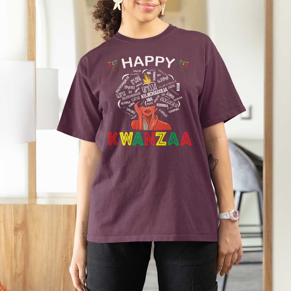 Happy Kwanzaa T Shirt For Women African American Afro Queen Nguzo Saba - Wonder Print Shop