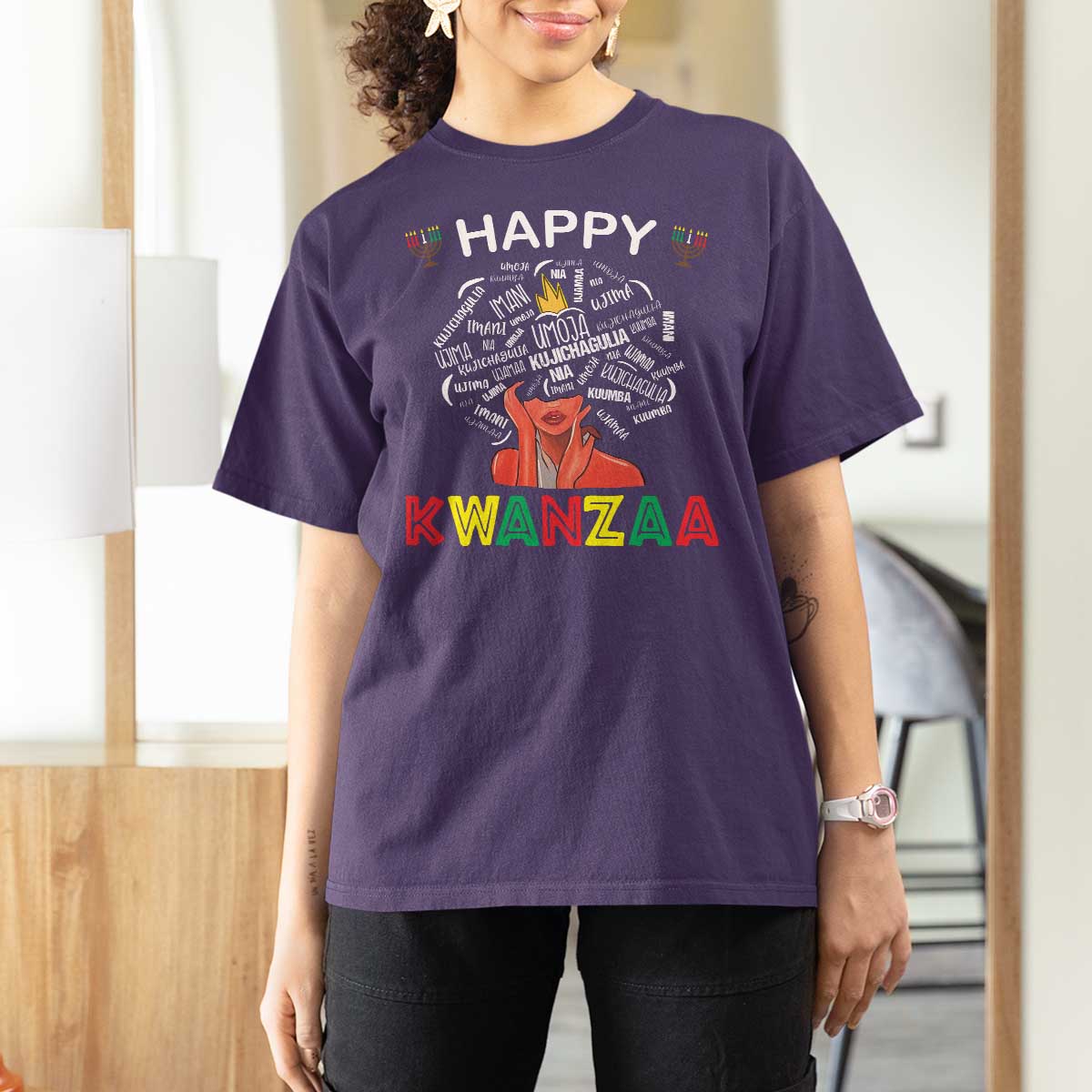 Happy Kwanzaa T Shirt For Women African American Afro Queen Nguzo Saba - Wonder Print Shop