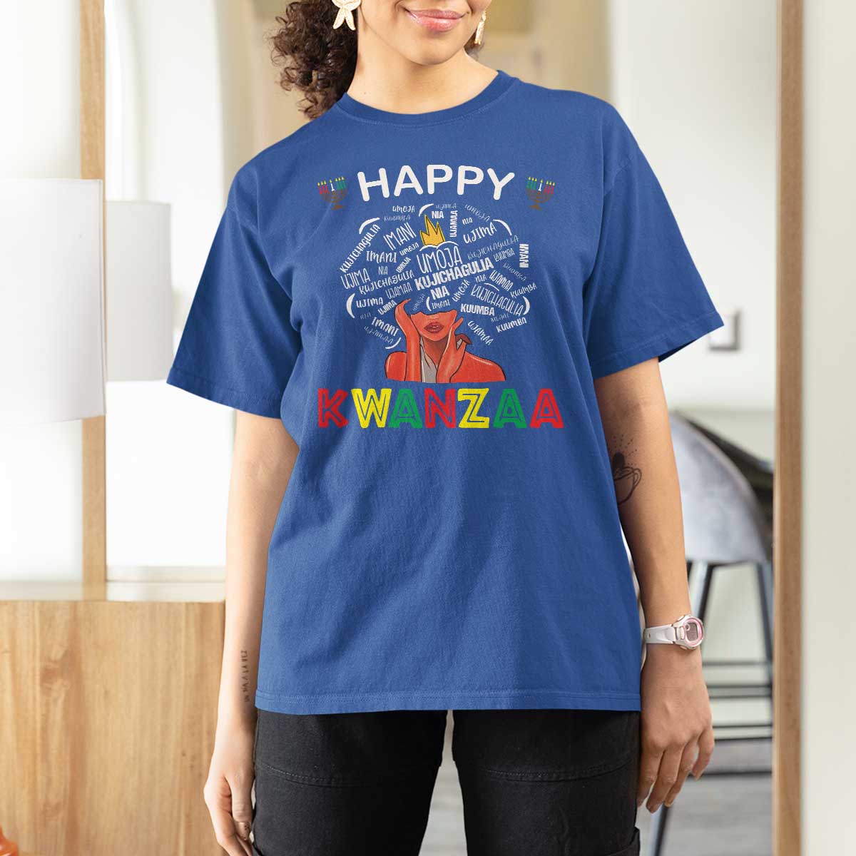 Happy Kwanzaa T Shirt For Women African American Afro Queen Nguzo Saba - Wonder Print Shop