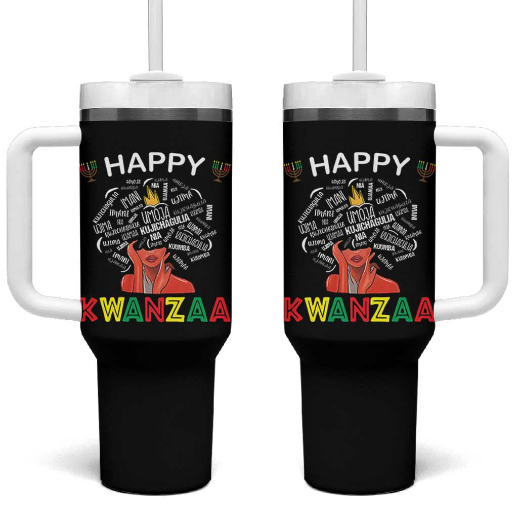 Happy Kwanzaa Tumbler With Handle African American Afro Queen Nguzo Saba - Wonder Print Shop