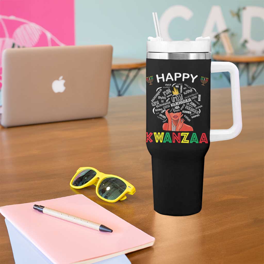 Happy Kwanzaa Tumbler With Handle African American Afro Queen Nguzo Saba - Wonder Print Shop