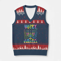Happy Kwanzaa V-Neck Knit Sweater Vest Xmas African American Heritage Holiday Kinara Mazao - Wonder Print Shop