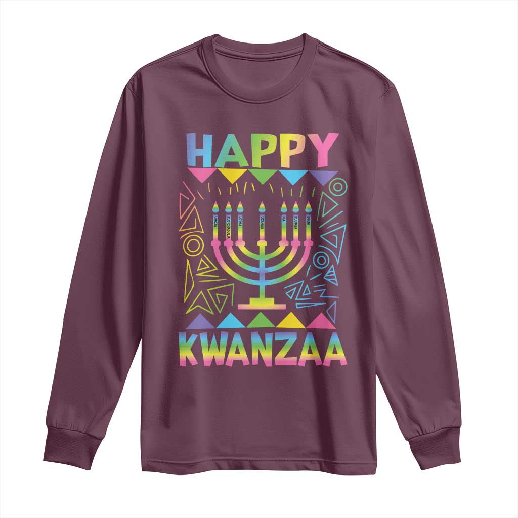 Happy Kwanzaa Long Sleeve Shirt Christmas African American Heritage Holiday Kinara Mazao - Wonder Print Shop