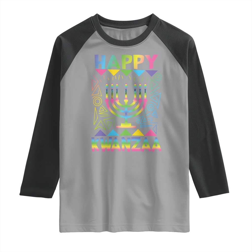 Happy Kwanzaa Raglan Shirt Christmas African American Heritage Holiday Kinara Mazao - Wonder Print Shop