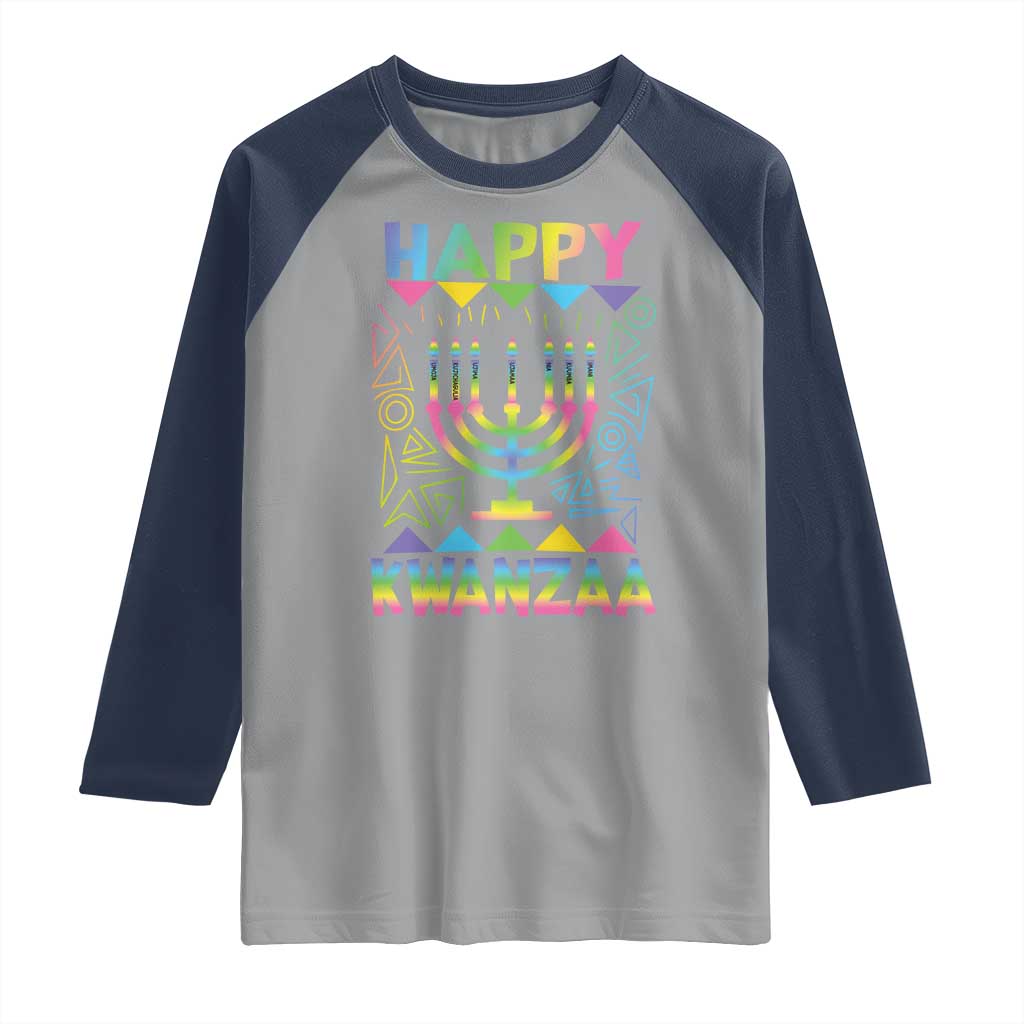 Happy Kwanzaa Raglan Shirt Christmas African American Heritage Holiday Kinara Mazao - Wonder Print Shop