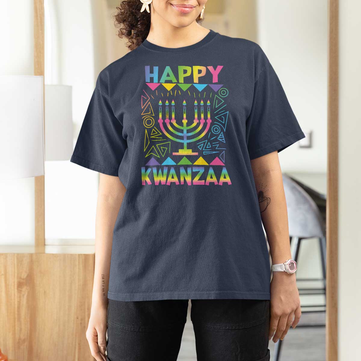 Happy Kwanzaa T Shirt For Women Christmas African American Heritage Holiday Kinara Mazao - Wonder Print Shop