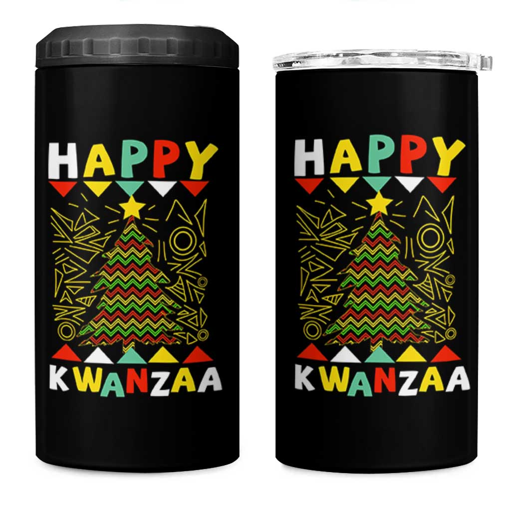 Happy Kwanzaa Christmas 4 in 1 Can Cooler Tumbler African American Holiday Christmas Tree - Wonder Print Shop