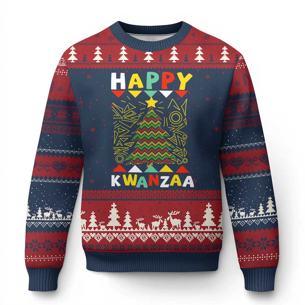 Happy Kwanzaa Xmas Ugly Christmas Sweater African American Holiday Xmas Tree - Wonder Print Shop