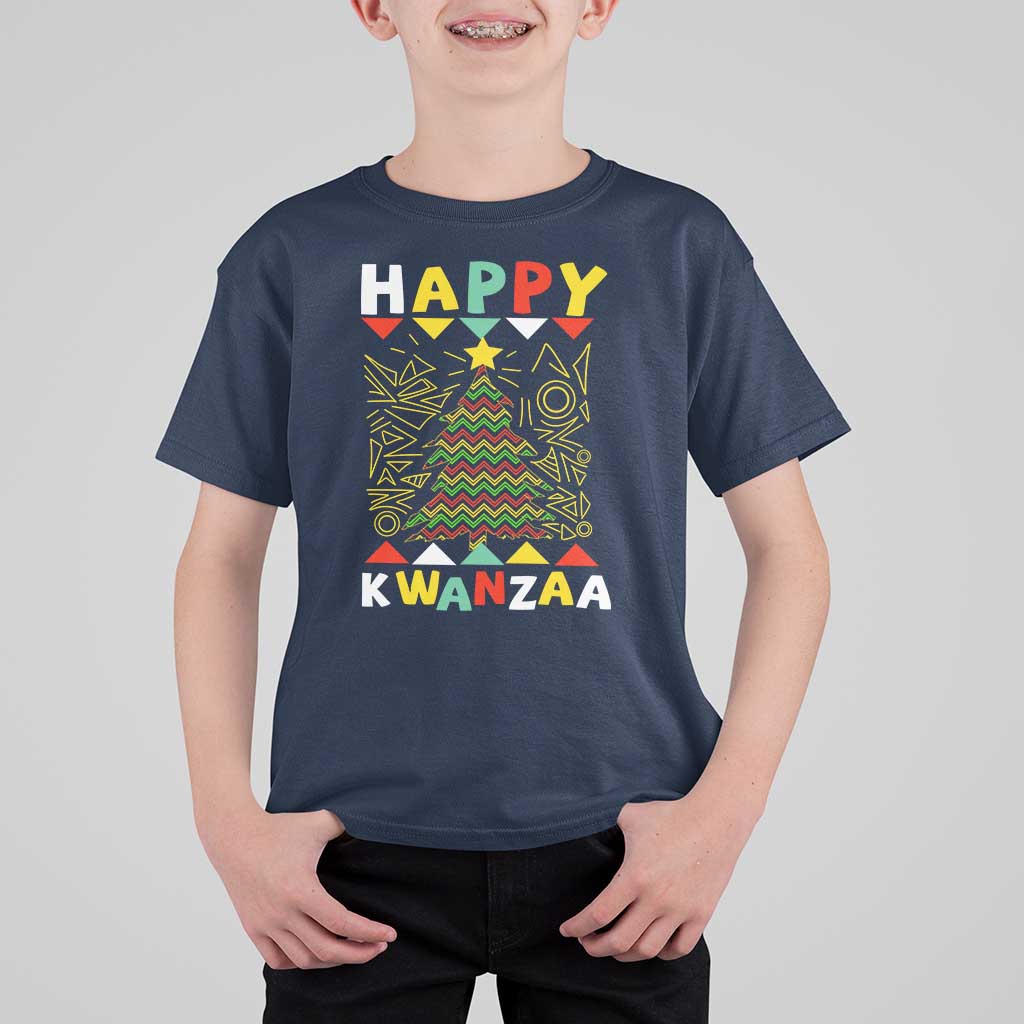 Happy Kwanzaa Christmas T Shirt For Kid African American Holiday Christmas Tree - Wonder Print Shop