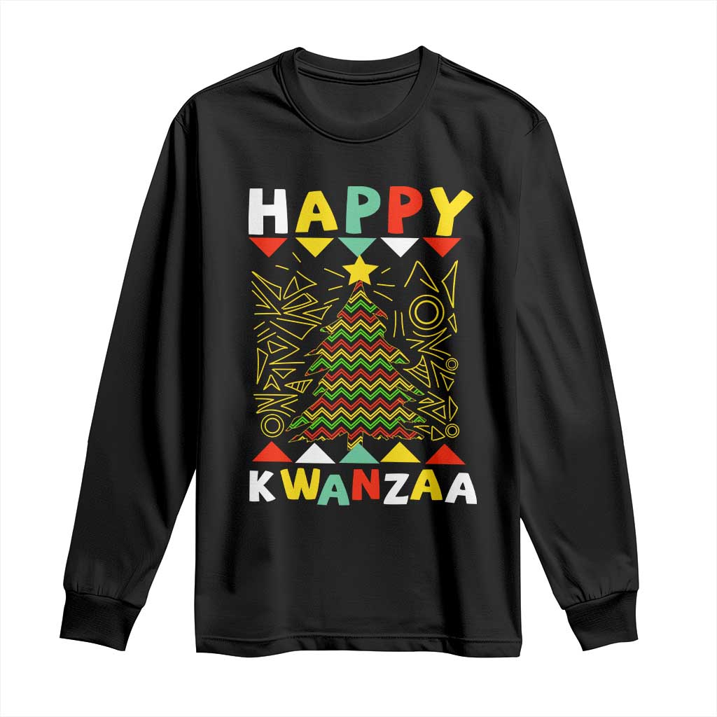 Happy Kwanzaa Christmas Long Sleeve Shirt African American Holiday Christmas Tree - Wonder Print Shop