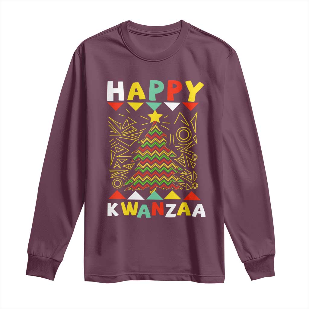 Happy Kwanzaa Christmas Long Sleeve Shirt African American Holiday Christmas Tree - Wonder Print Shop