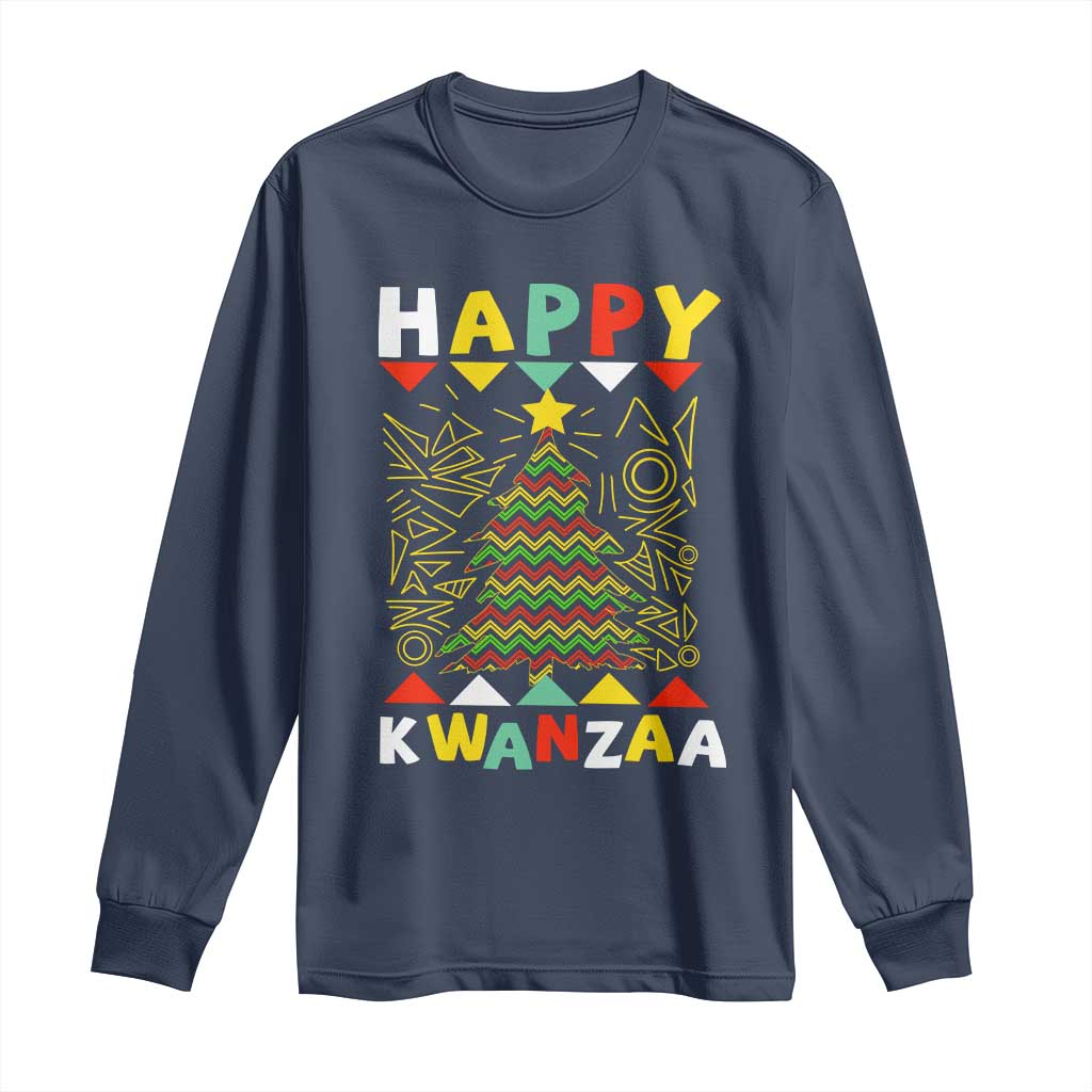 Happy Kwanzaa Christmas Long Sleeve Shirt African American Holiday Christmas Tree - Wonder Print Shop