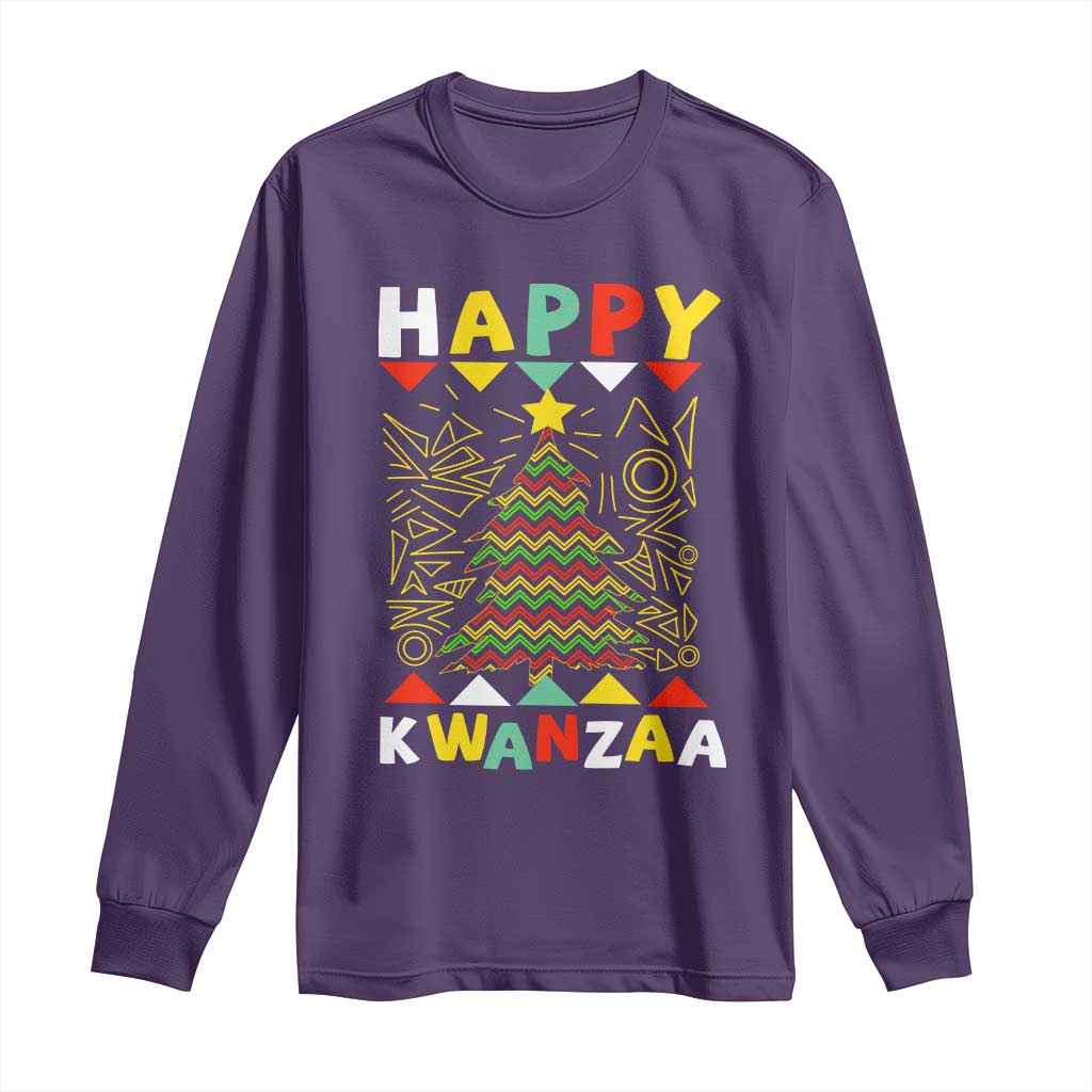 Happy Kwanzaa Christmas Long Sleeve Shirt African American Holiday Christmas Tree - Wonder Print Shop