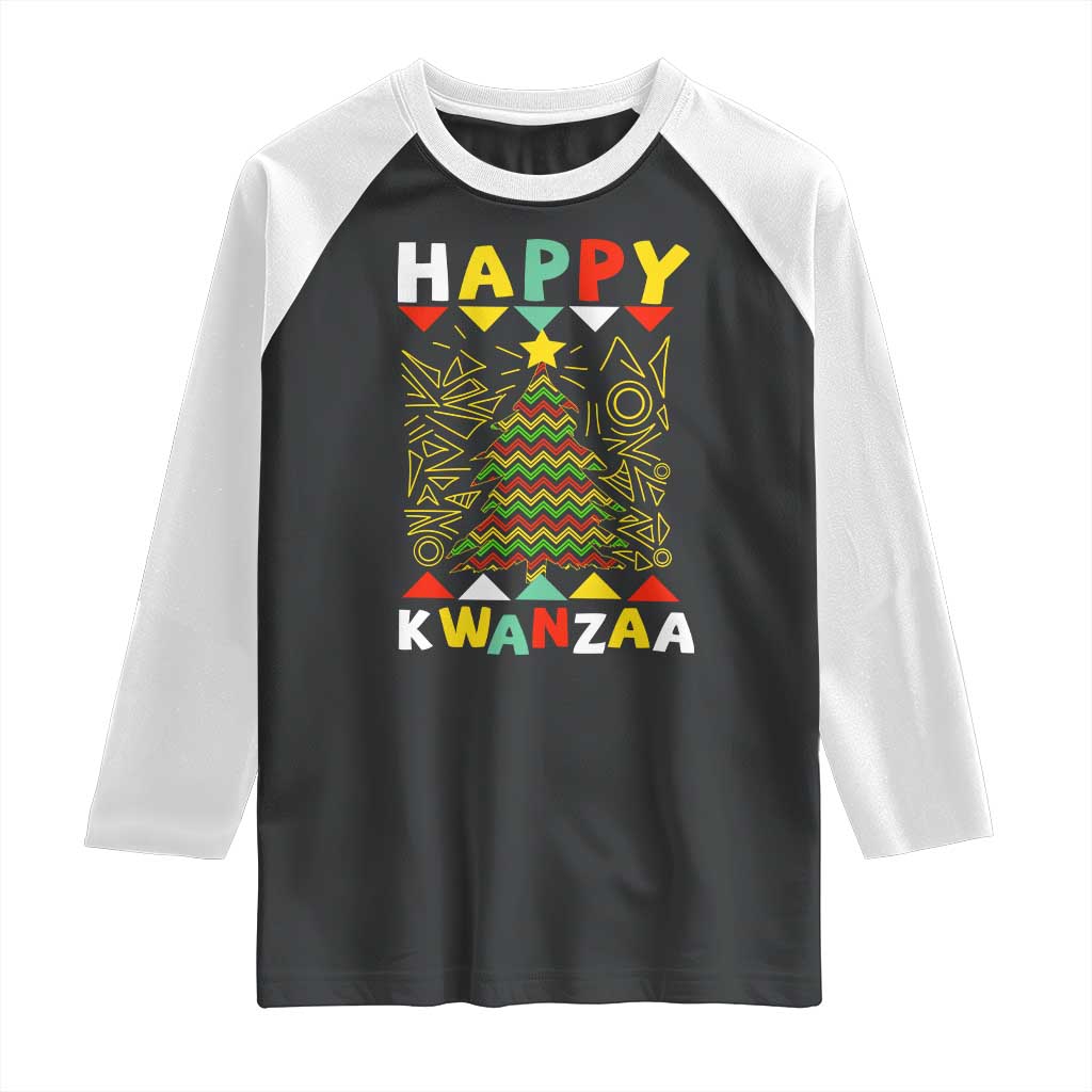 Happy Kwanzaa Christmas Raglan Shirt African American Holiday Christmas Tree - Wonder Print Shop
