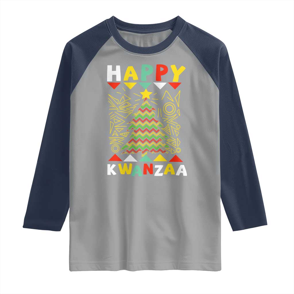 Happy Kwanzaa Christmas Raglan Shirt African American Holiday Christmas Tree - Wonder Print Shop