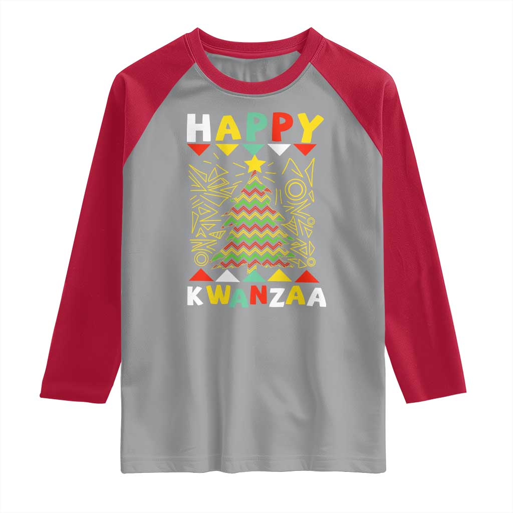 Happy Kwanzaa Christmas Raglan Shirt African American Holiday Christmas Tree - Wonder Print Shop