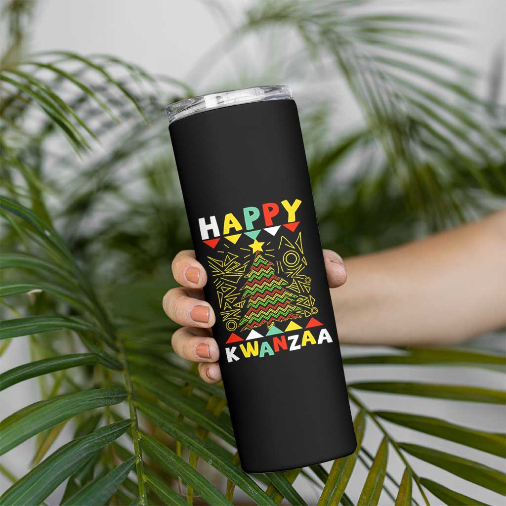 Happy Kwanzaa Christmas Skinny Tumbler African American Holiday Christmas Tree - Wonder Print Shop