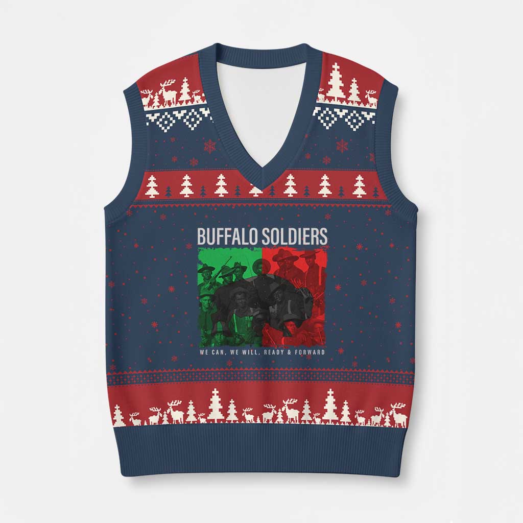 Buffalo Soldiers V-Neck Knit Sweater Vest 9th and 10th Cavalry Afro African American Heros - Wonder Print Shop