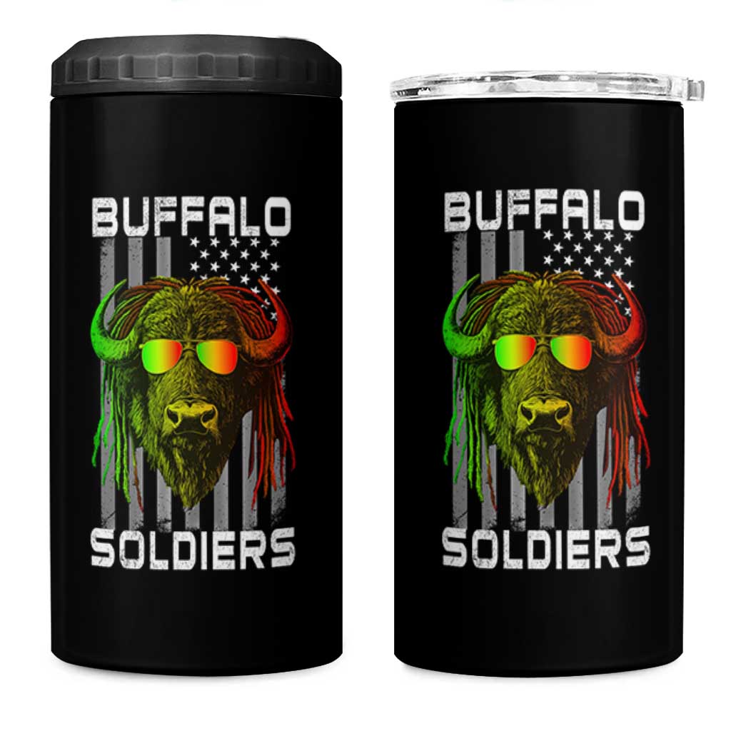 Retro Buffalo Soldiers 4 in 1 Can Cooler Tumbler 9th and 10th Cavalry African American Heros USA Flag - Wonder Print Shop