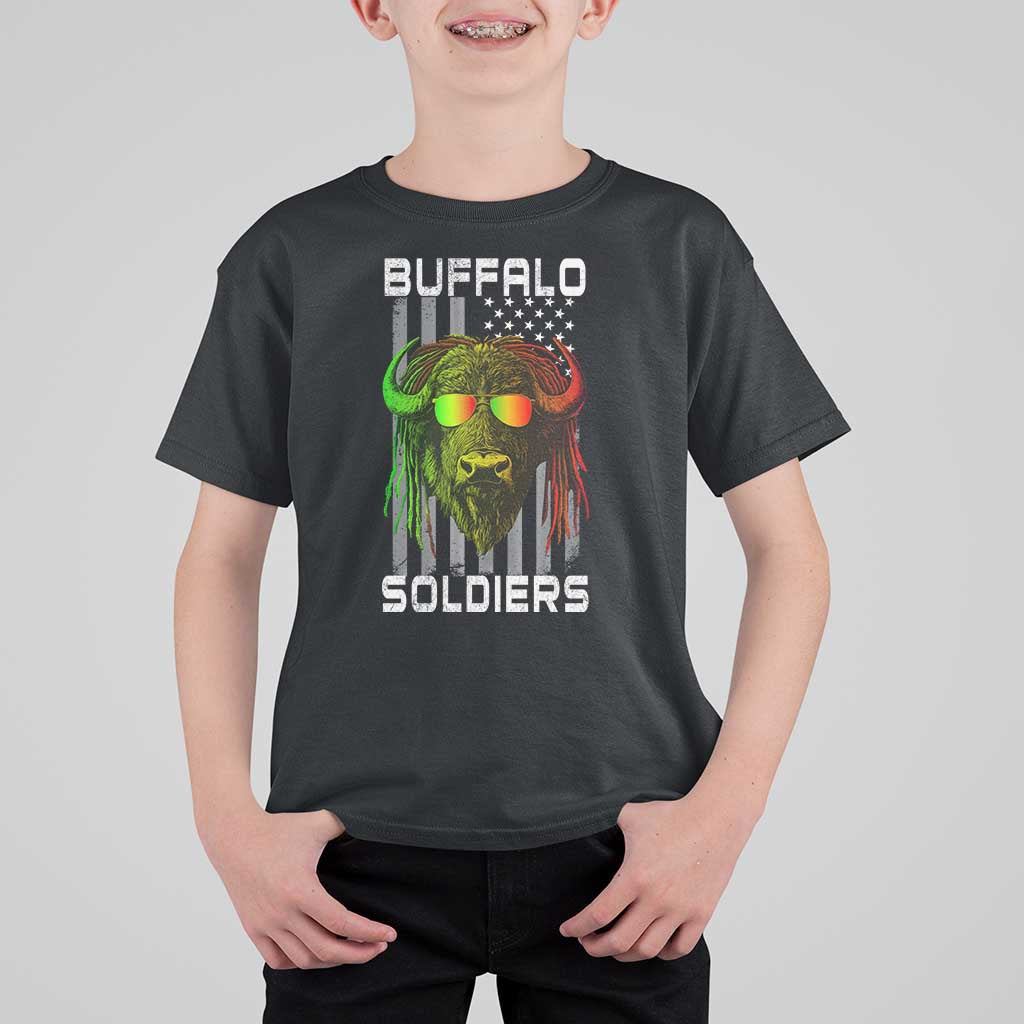 Retro Buffalo Soldiers T Shirt For Kid 9th and 10th Cavalry African American Heros USA Flag - Wonder Print Shop