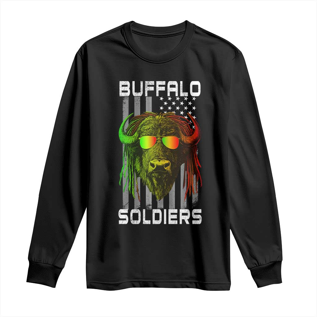Retro Buffalo Soldiers Long Sleeve Shirt 9th and 10th Cavalry African American Heros USA Flag - Wonder Print Shop