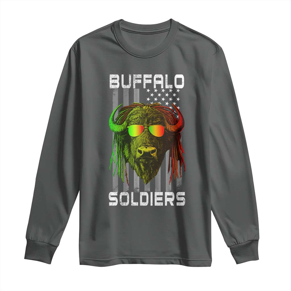 Retro Buffalo Soldiers Long Sleeve Shirt 9th and 10th Cavalry African American Heros USA Flag - Wonder Print Shop