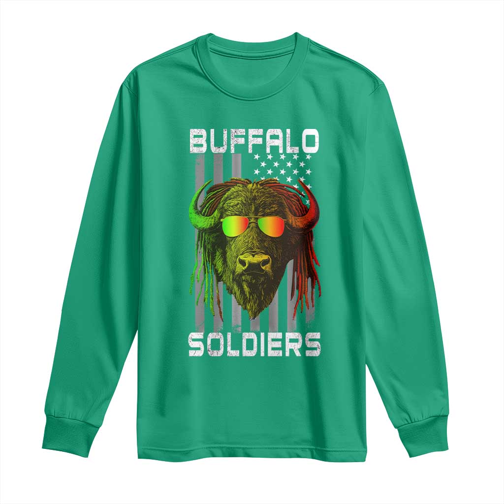 Retro Buffalo Soldiers Long Sleeve Shirt 9th and 10th Cavalry African American Heros USA Flag - Wonder Print Shop