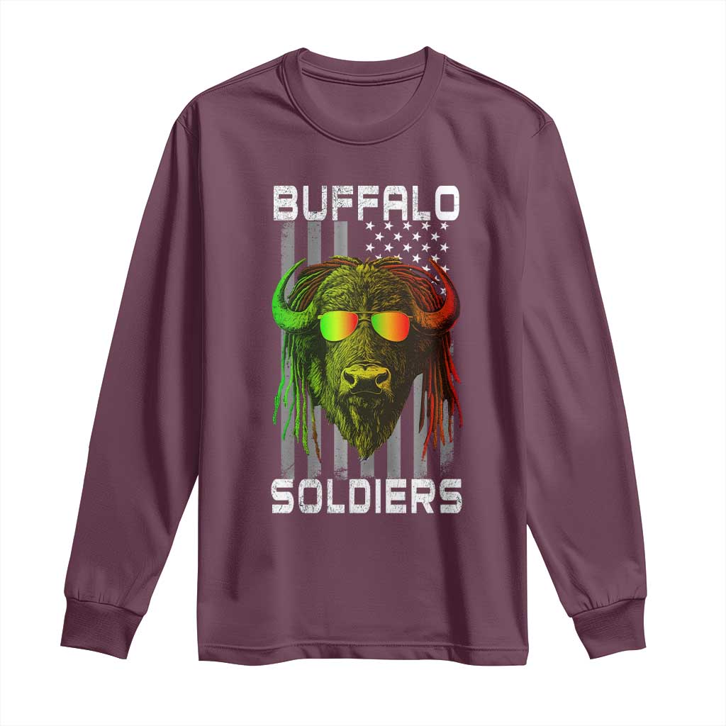 Retro Buffalo Soldiers Long Sleeve Shirt 9th and 10th Cavalry African American Heros USA Flag - Wonder Print Shop