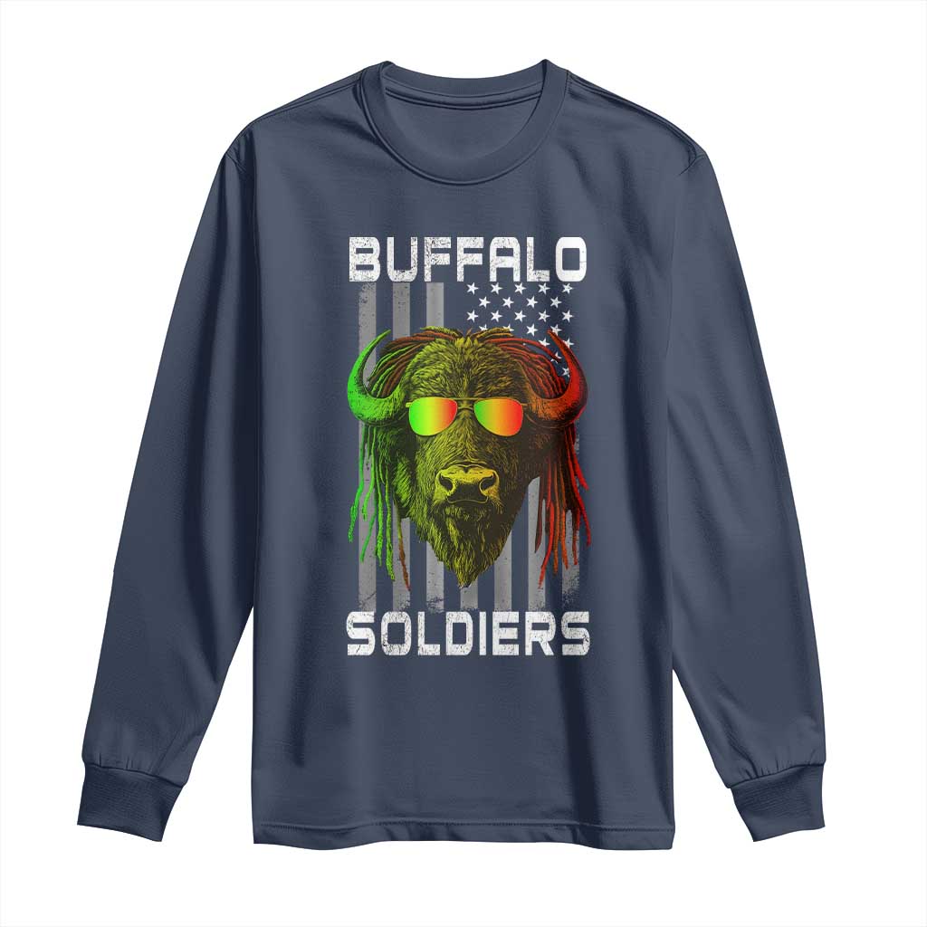 Retro Buffalo Soldiers Long Sleeve Shirt 9th and 10th Cavalry African American Heros USA Flag - Wonder Print Shop
