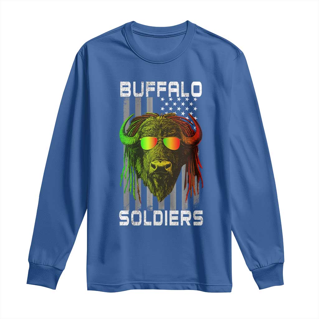 Retro Buffalo Soldiers Long Sleeve Shirt 9th and 10th Cavalry African American Heros USA Flag - Wonder Print Shop