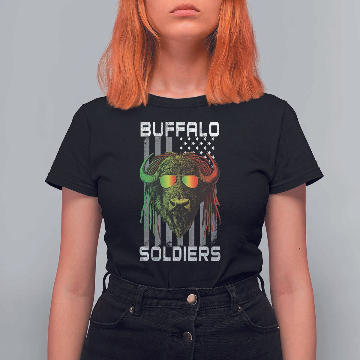 Retro Buffalo Soldiers T Shirt For Women 9th and 10th Cavalry African American Heros USA Flag - Wonder Print Shop