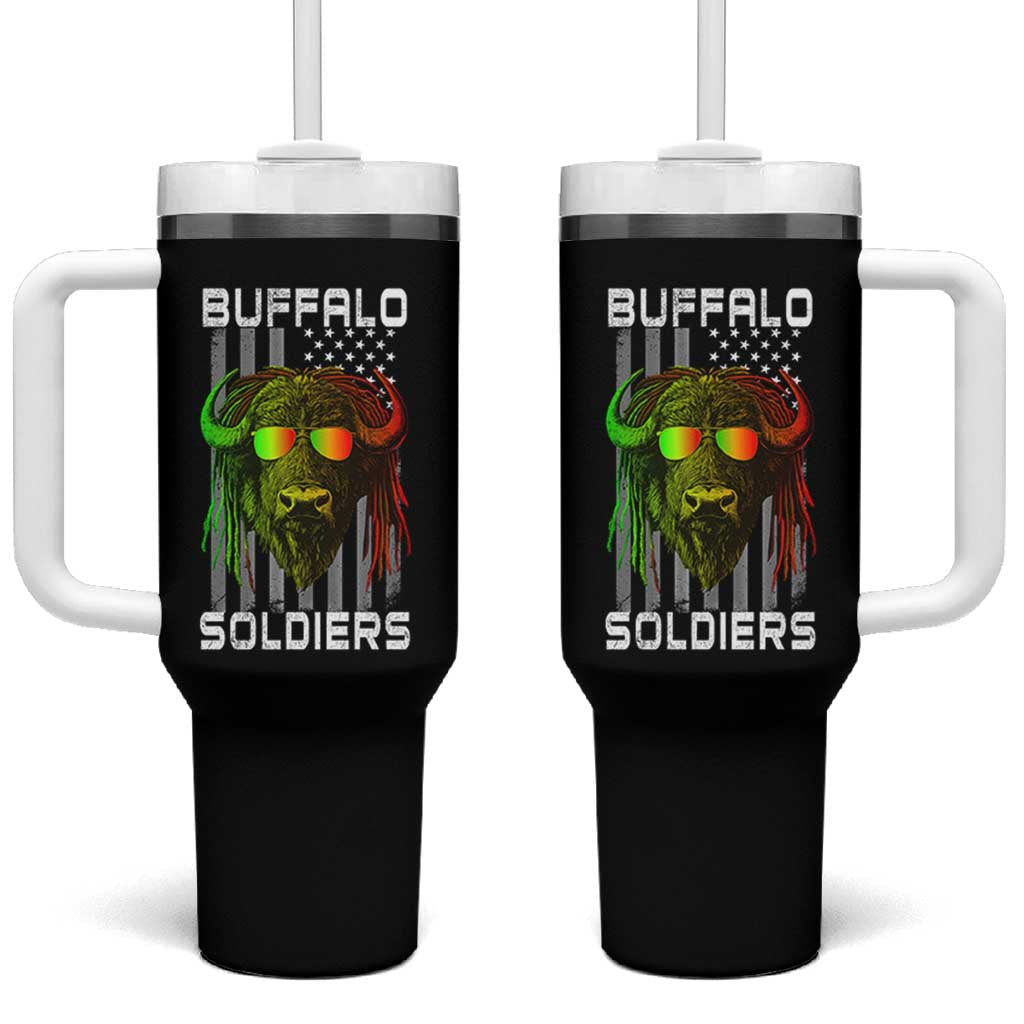 Retro Buffalo Soldiers Tumbler With Handle 9th and 10th Cavalry African American Heros USA Flag - Wonder Print Shop