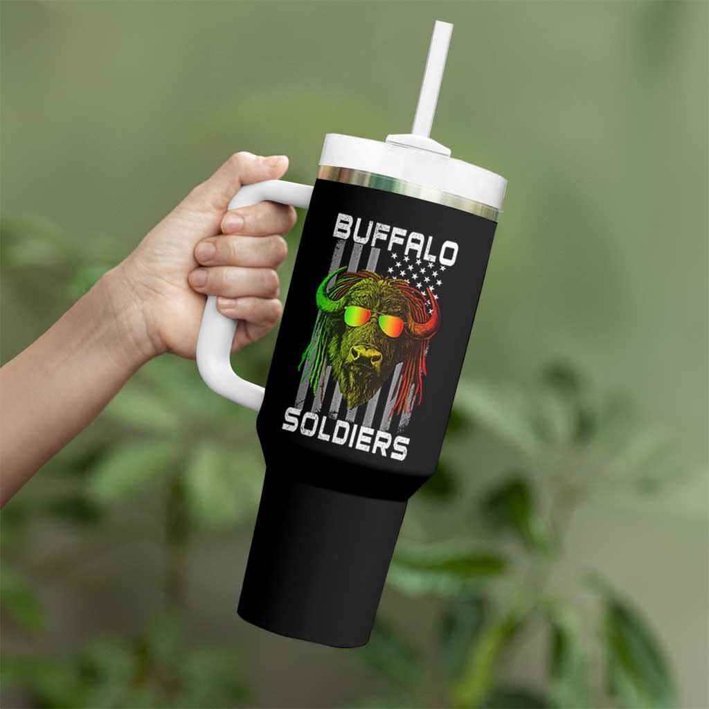 Retro Buffalo Soldiers Tumbler With Handle 9th and 10th Cavalry African American Heros USA Flag - Wonder Print Shop