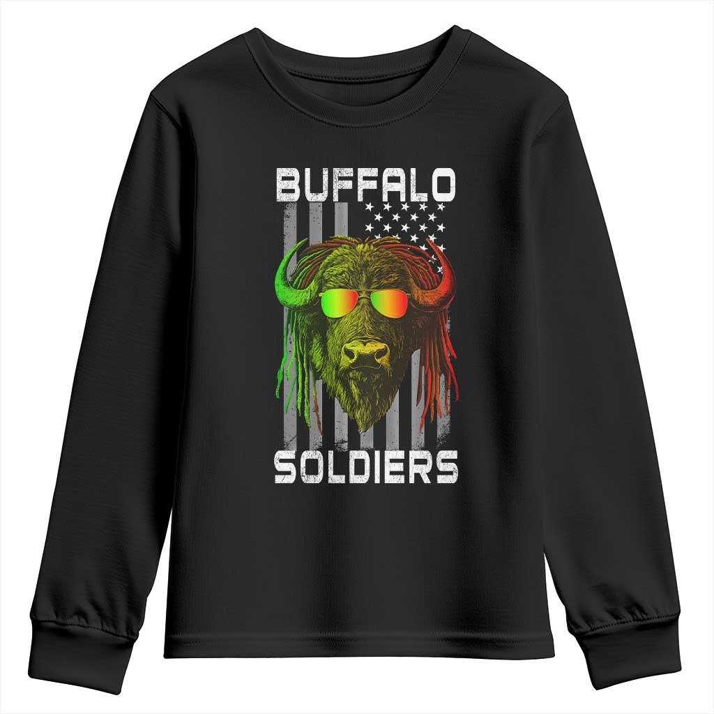 Retro Buffalo Soldiers Youth Sweatshirt 9th and 10th Cavalry African American Heros USA Flag - Wonder Print Shop