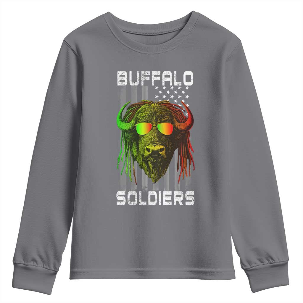 Retro Buffalo Soldiers Youth Sweatshirt 9th and 10th Cavalry African American Heros USA Flag - Wonder Print Shop