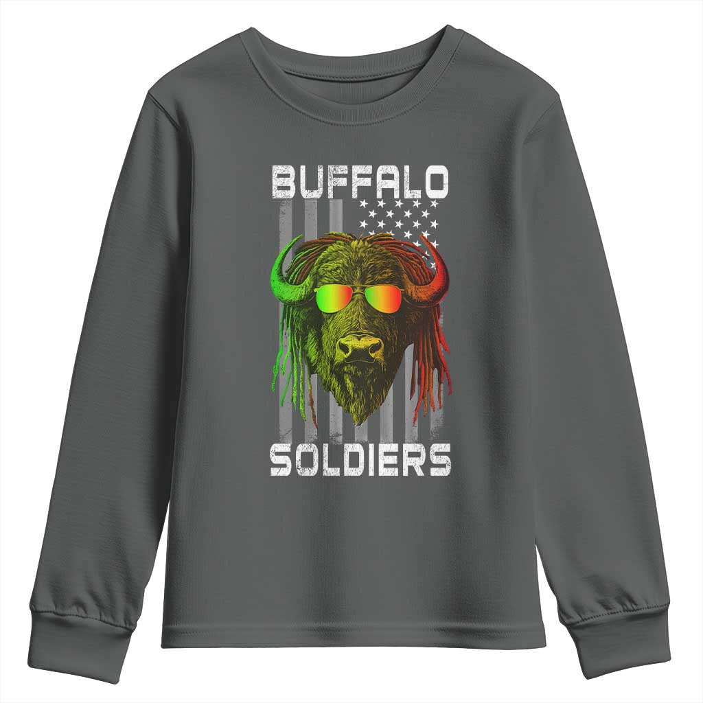Retro Buffalo Soldiers Youth Sweatshirt 9th and 10th Cavalry African American Heros USA Flag - Wonder Print Shop